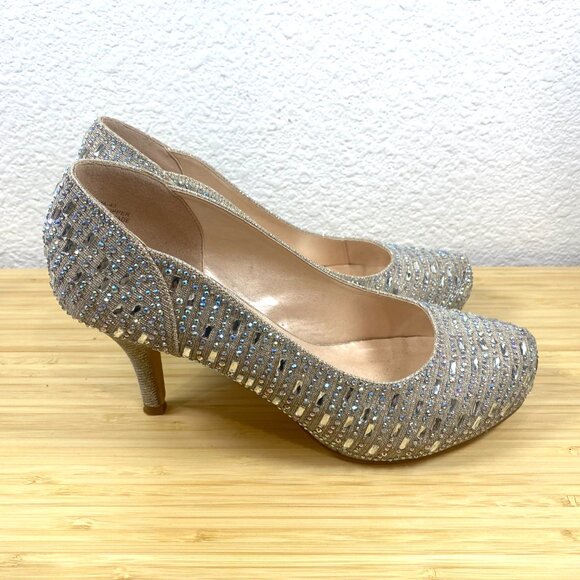 De Blossom Collection Silver Rhinestone Sparkle Evening Pumps Heels Size 7 - Picture 3 of 7